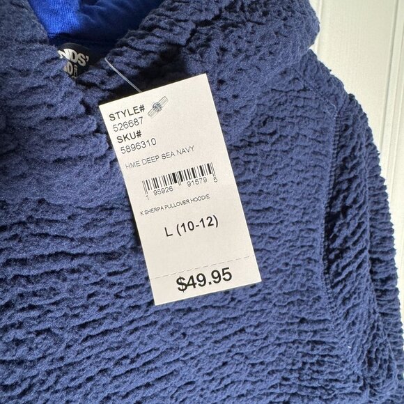 Lands' End Sherpa Pullover Hoodie Kids Size Large 10-12 Deep Sea Navy Blue NWT! - Picture 2 of 5